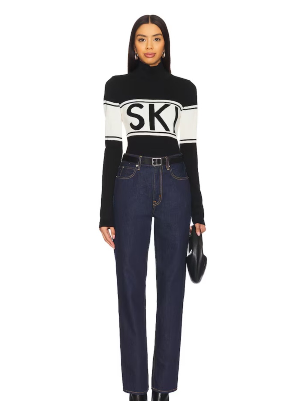 Lovers + Friends Black and White Ski Logo Turtleneck Sweater